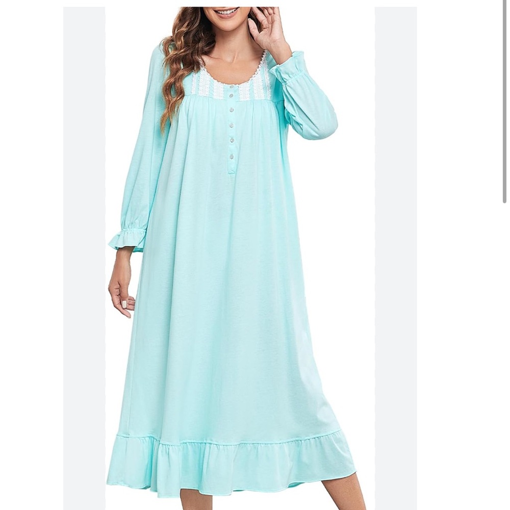 MZROCR Light Blue Long Sleeve Nightgown
